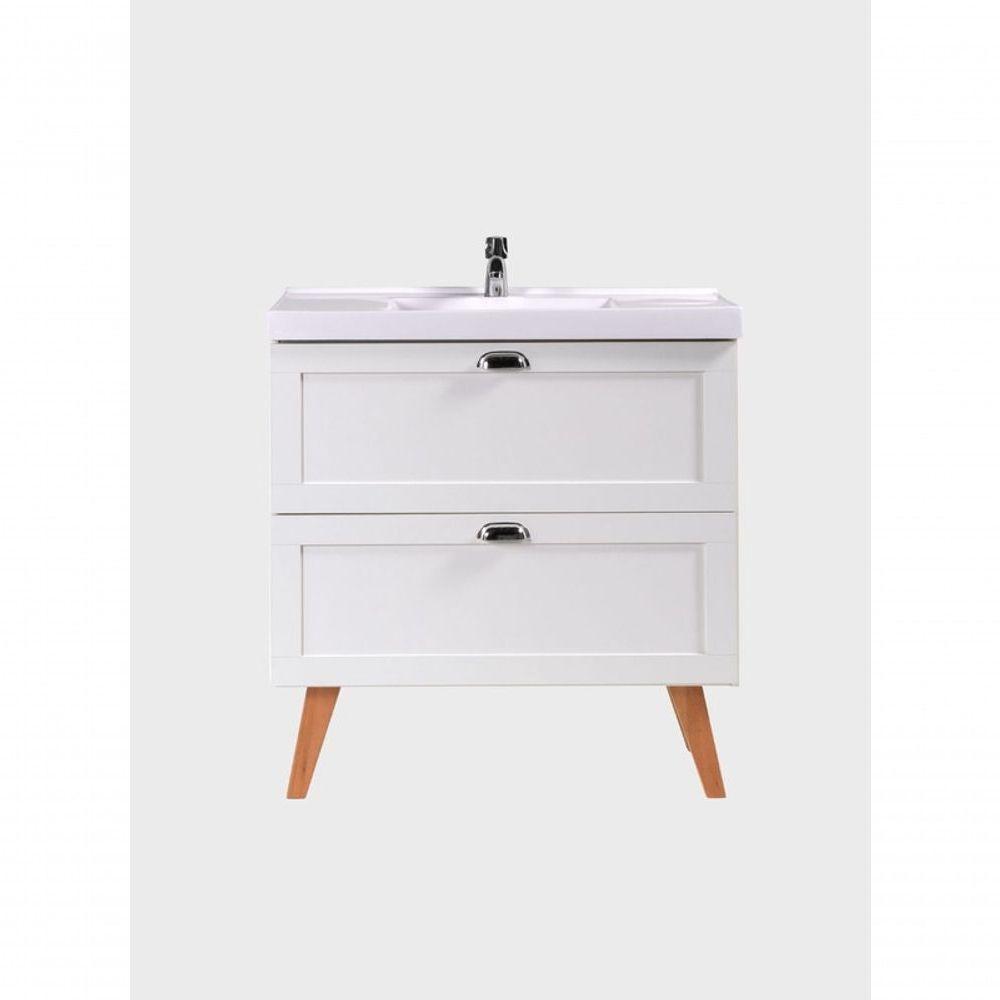 Gabinete Para Banheiro Com Cuba 80cm Retro Mdf Branco Milano - On Móveis - 2