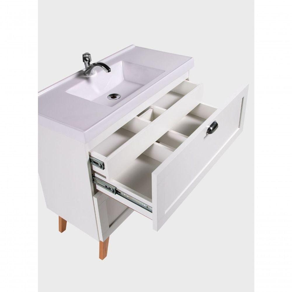 Gabinete Para Banheiro Com Cuba 80cm Retro Mdf Branco Milano - On Móveis - 10