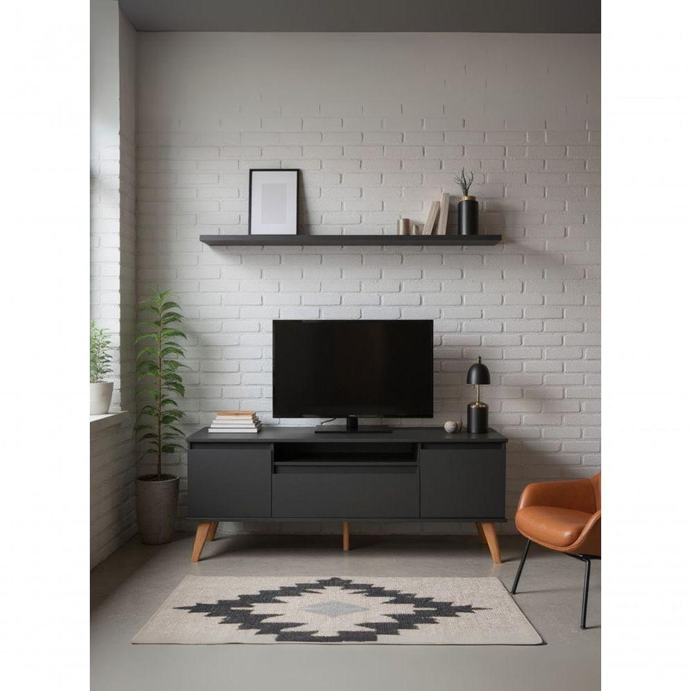 Rack Para Tv Com Prateleira 150cm Retro Mdf Grafite Dallas - On Móveis - 8