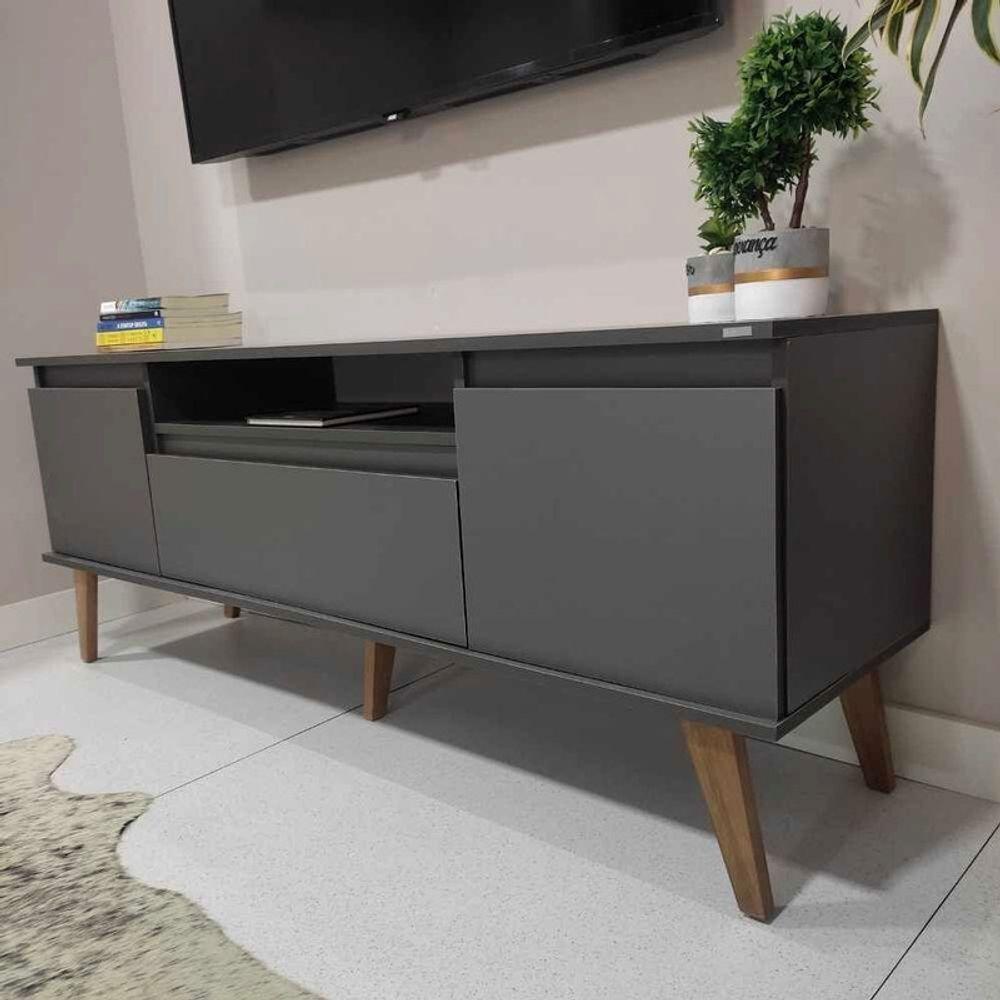 Rack Para Tv Com Prateleira 150cm Retro Mdf Grafite Dallas - On Móveis - 9