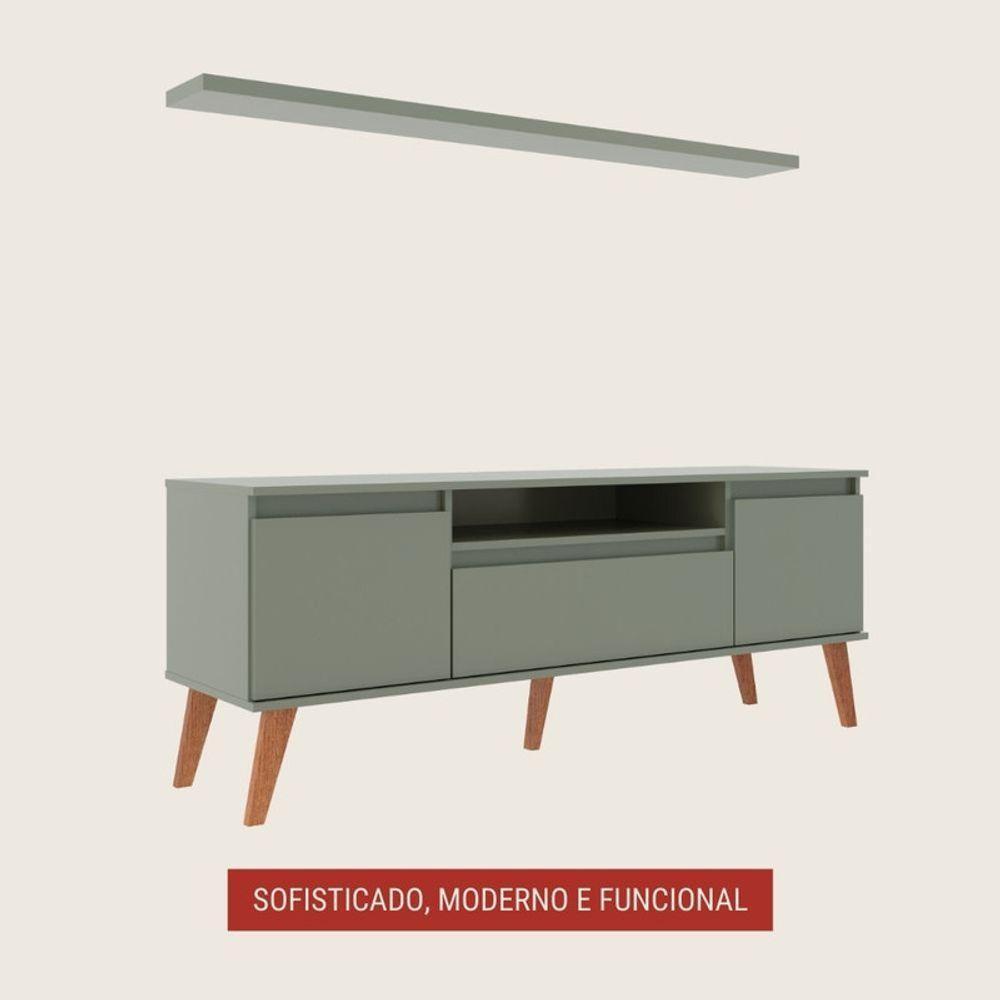Rack Para Tv Com Prateleira 150cm Retro Mdf Verde Dallas - On Móveis - 3