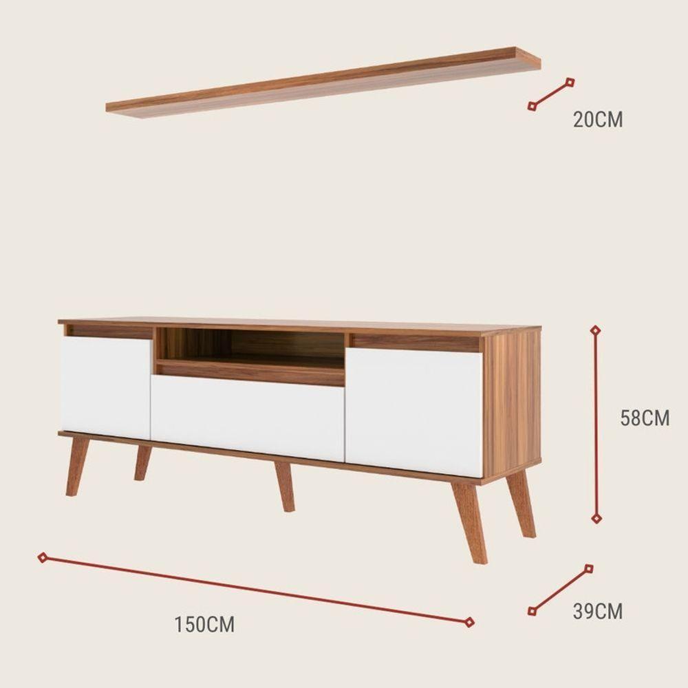 Rack Para Tv Com Prateleira 150cm Retro Mdf Freijo Dallas - On Móveis - 3
