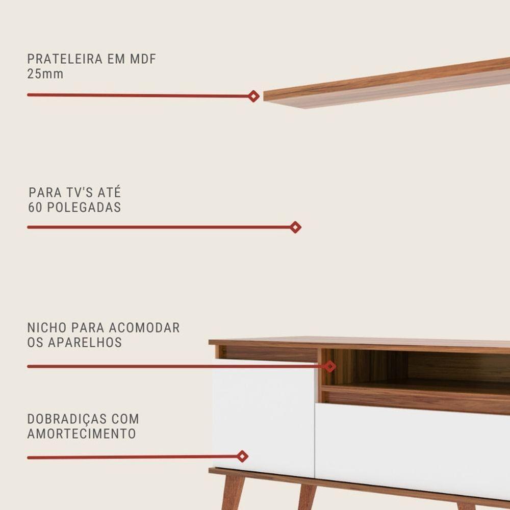 Rack Para Tv Com Prateleira 150cm Retro Mdf Freijo Dallas - On Móveis - 4