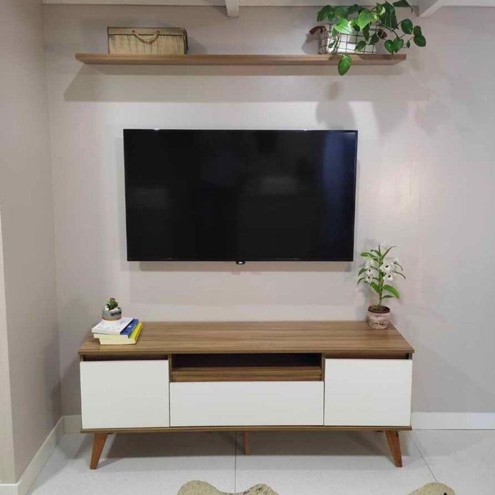 Rack Para Tv Com Prateleira 150cm Retro Mdf Freijo Dallas - On Móveis - 7