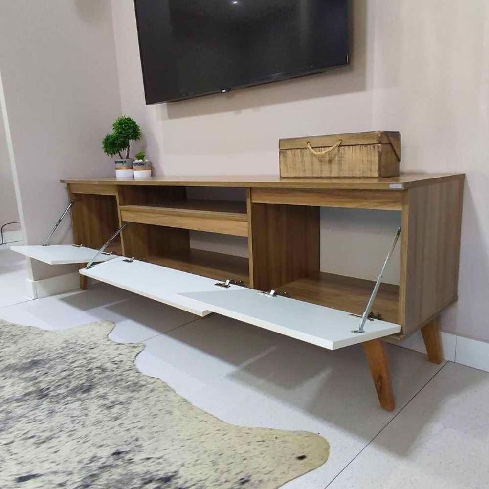Rack Para Tv Com Prateleira 150cm Retro Mdf Freijo Dallas - On Móveis - 8