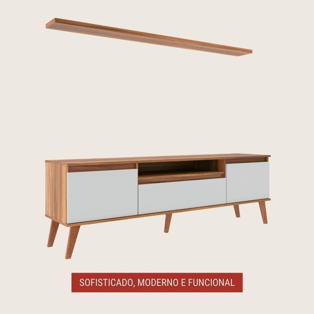 Rack Para Tv Com Prateleira 180cm Retro Mdf Freijo Com Branco Dallas - On Móveis - 3