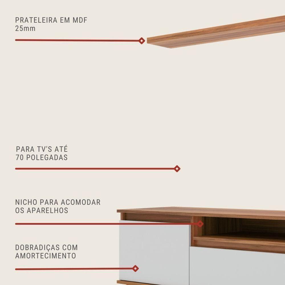 Rack Para Tv Com Prateleira 180cm Retro Mdf Freijo Com Branco Dallas - On Móveis - 5