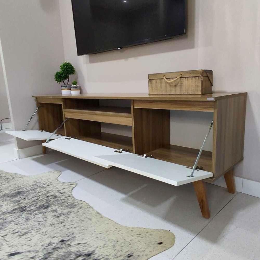 Rack Para Tv Com Prateleira 180cm Retro Mdf Freijo Com Branco Dallas - On Móveis - 9