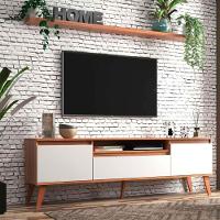 Rack Para Tv Com Prateleira 180cm Retro Mdf Freijo Com Branco Dallas - On Móveis - 1