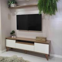 Rack Para Tv Com Prateleira 180cm Retro Mdf Freijo Com Branco Dallas - On Móveis - 8