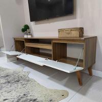 Rack Para Tv Com Prateleira 180cm Retro Mdf Freijo Com Branco Dallas - On Móveis - 9