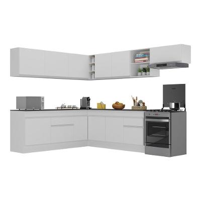 Armário de Cozinha Completa de Canto V2103 12 Portas 2 Gavetas MDF 210cm Branco