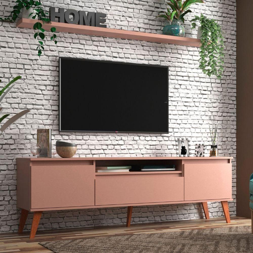 Rack Para Tv Com Prateleira 180cm Retro Mdf Rosa Dallas - On Móveis - 1