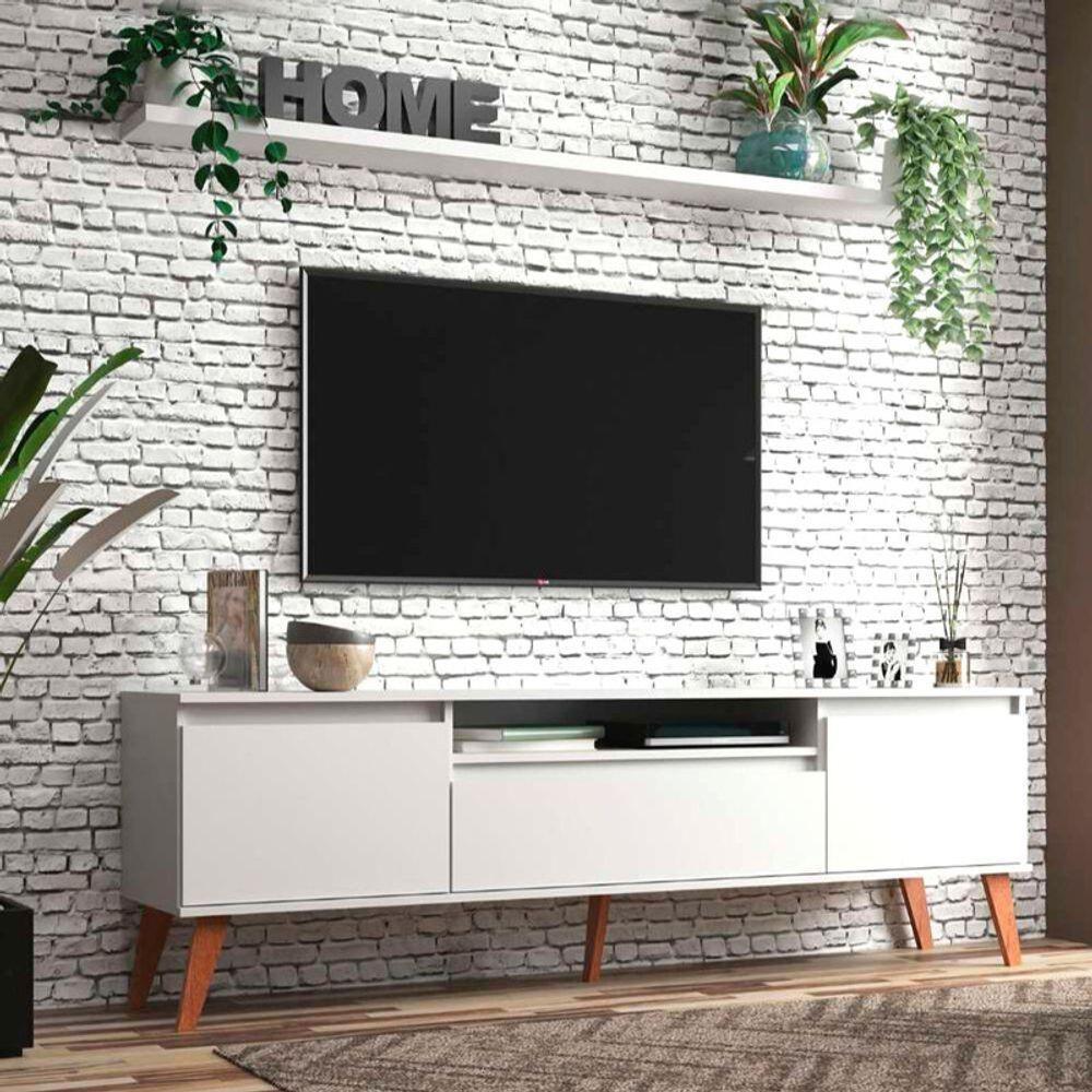 Rack Para Tv Com Prateleira 180cm Retro Mdf Branco Dallas - On Móveis - 1