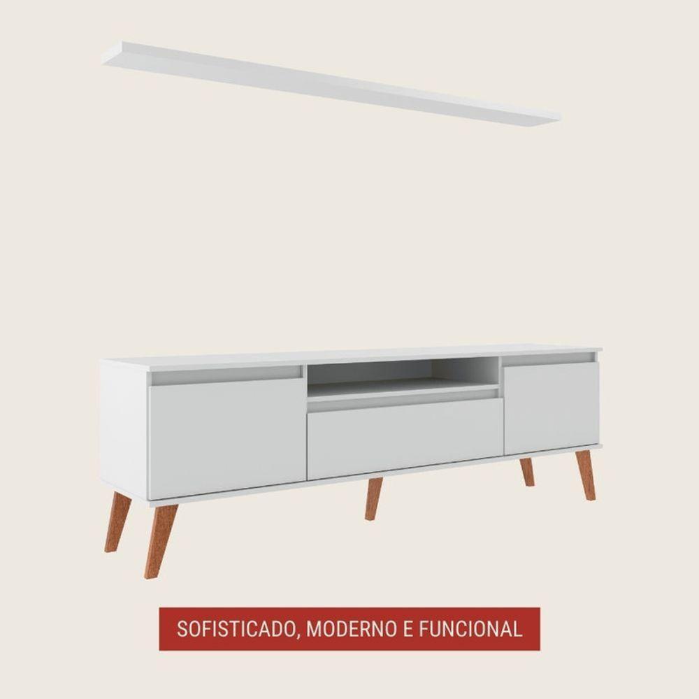 Rack Para Tv Com Prateleira 180cm Retro Mdf Branco Dallas - On Móveis - 2