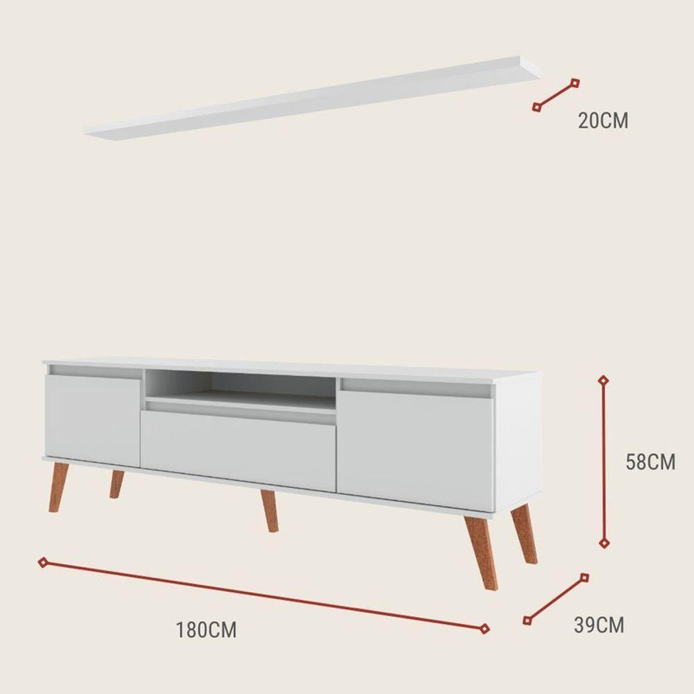 Rack Para Tv Com Prateleira 180cm Retro Mdf Branco Dallas - On Móveis - 3