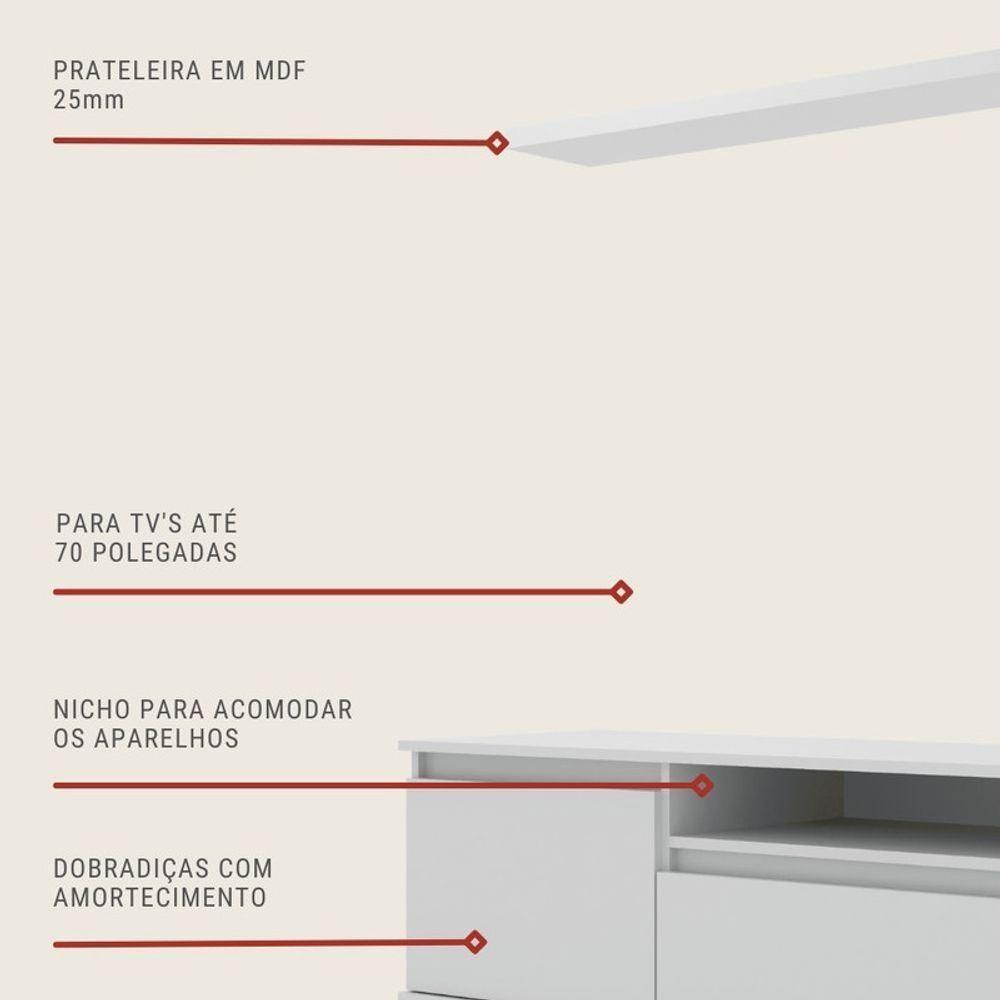 Rack Para Tv Com Prateleira 180cm Retro Mdf Branco Dallas - On Móveis - 4