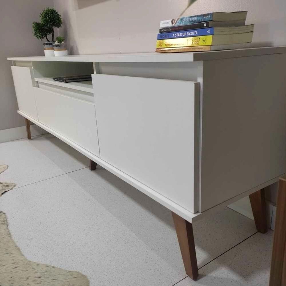 Rack Para Tv Com Prateleira 180cm Retro Mdf Branco Dallas - On Móveis - 7