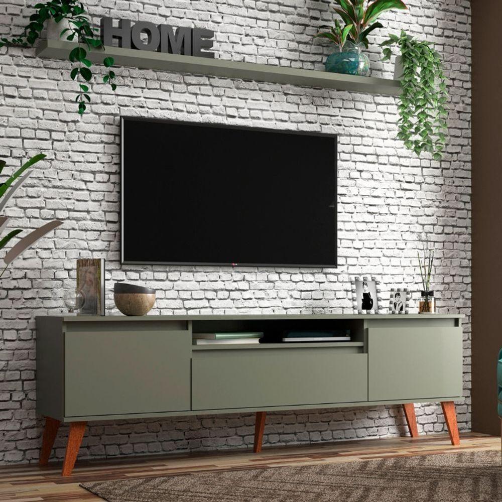Rack Para Tv Com Prateleira 180cm Retro Mdf Verde Dallas - On Móveis - 1