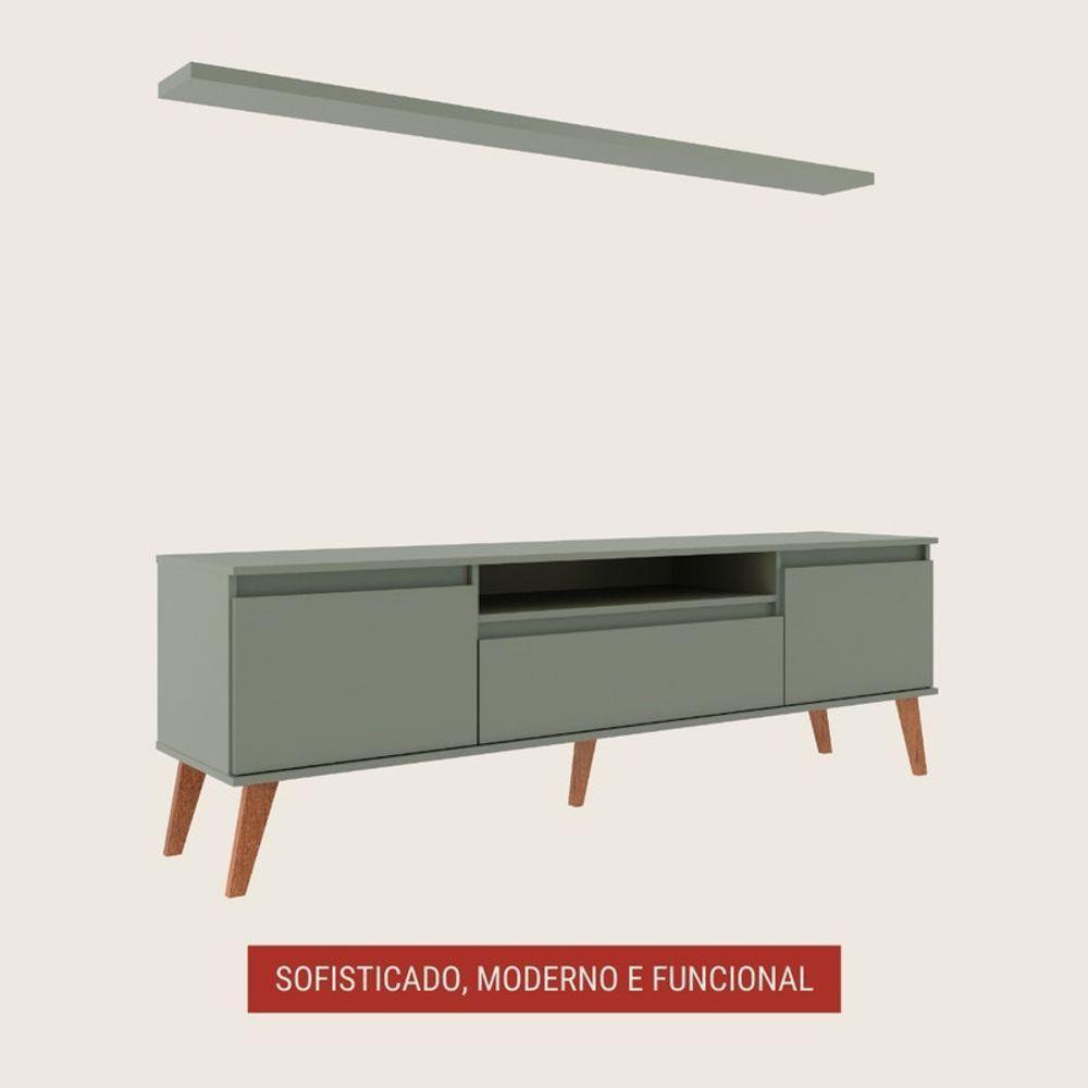 Rack Para Tv Com Prateleira 180cm Retro Mdf Verde Dallas - On Móveis - 4
