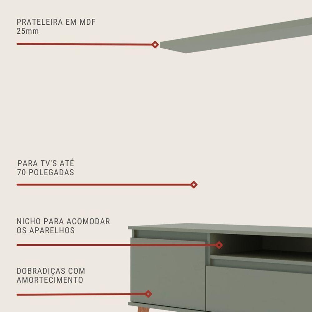 Rack Para Tv Com Prateleira 180cm Retro Mdf Verde Dallas - On Móveis - 6