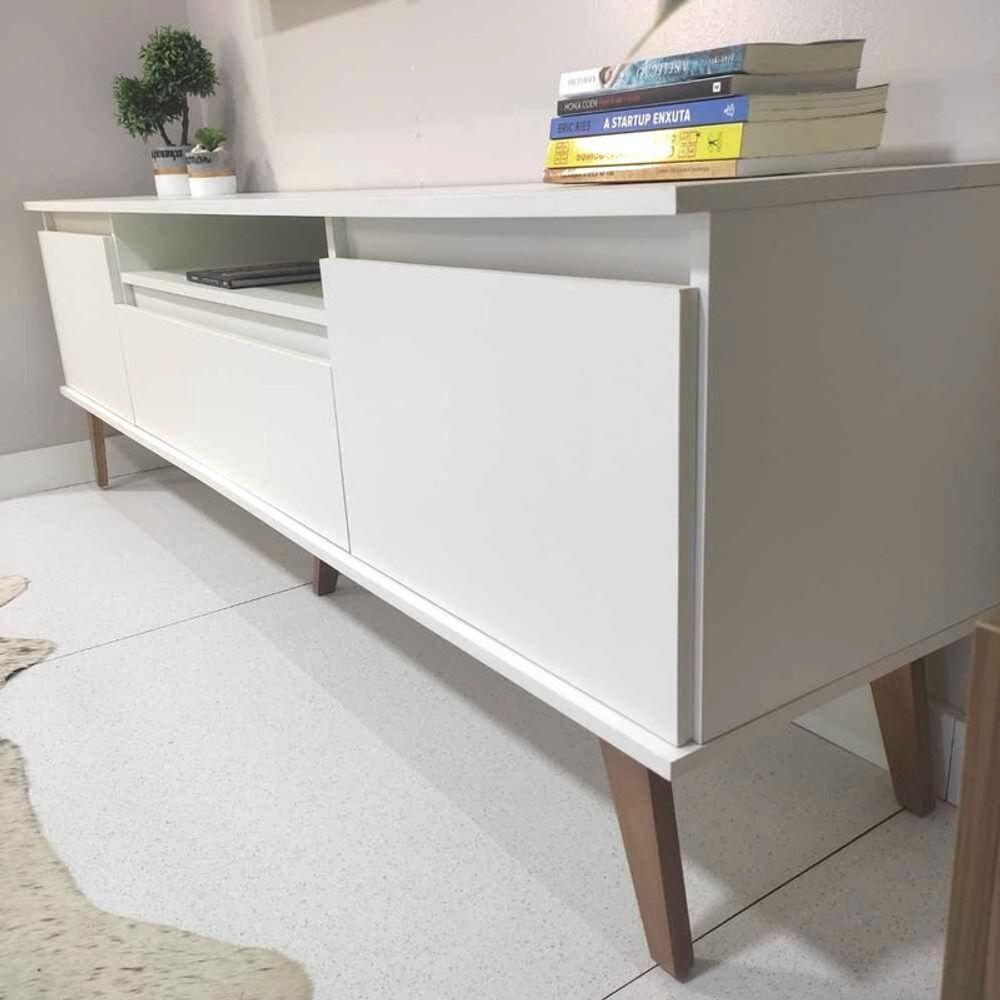 Rack Para Tv Com Prateleira 150cm Retro Mdf Branco Dallas - On Móveis - 2