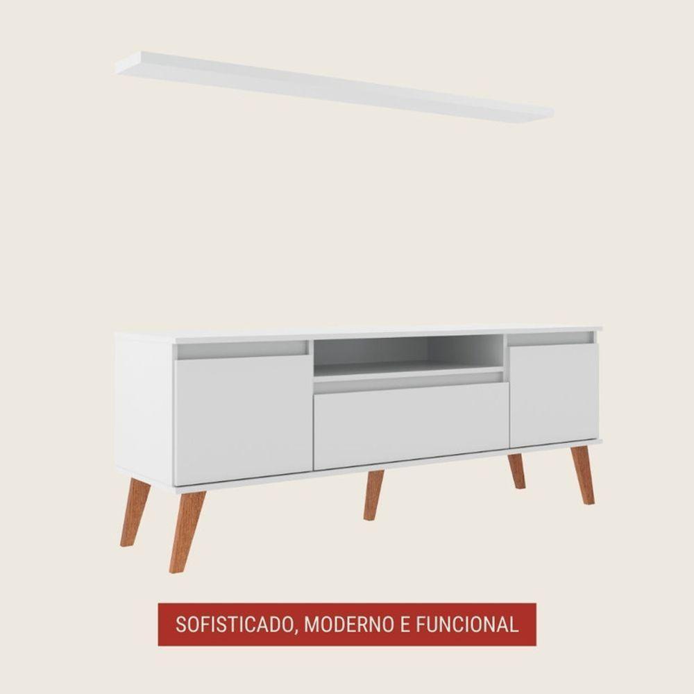 Rack Para Tv Com Prateleira 150cm Retro Mdf Branco Dallas - On Móveis - 4