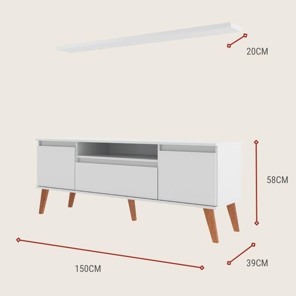 Rack Para Tv Com Prateleira 150cm Retro Mdf Branco Dallas - On Móveis - 5