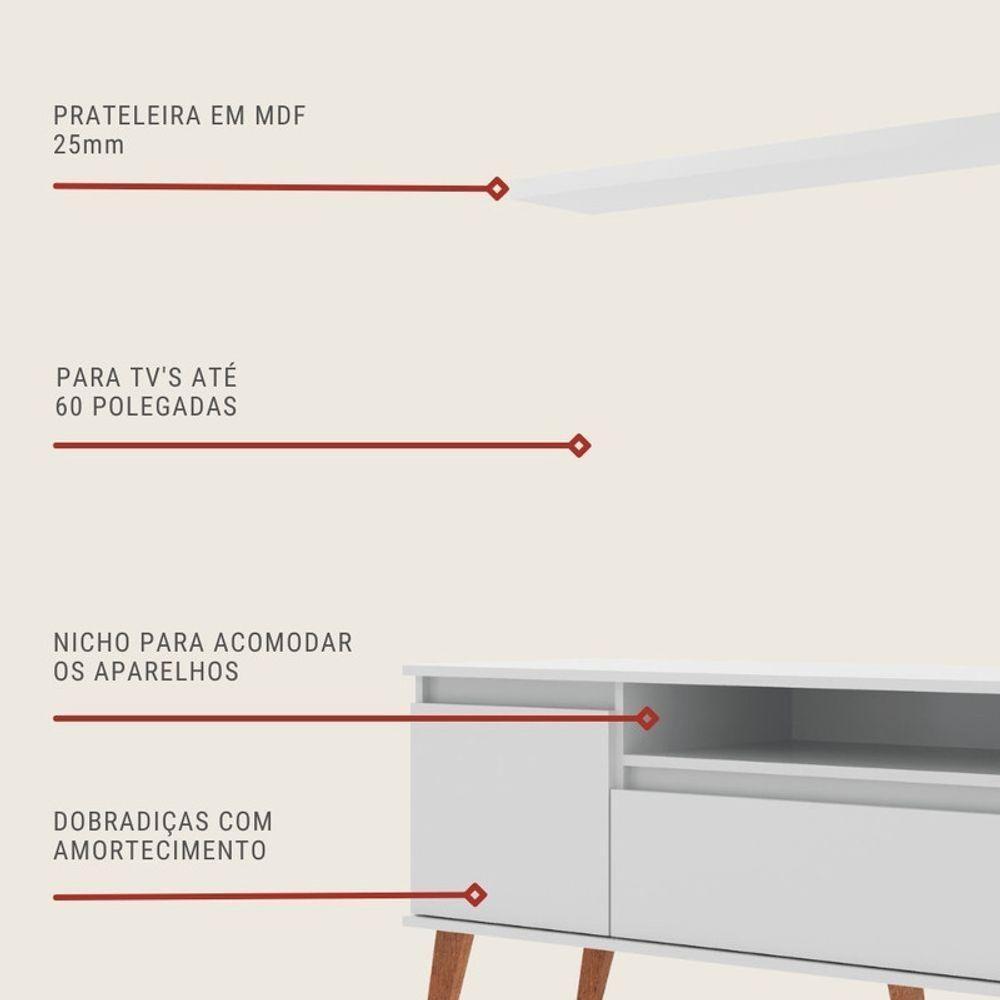 Rack Para Tv Com Prateleira 150cm Retro Mdf Branco Dallas - On Móveis - 6