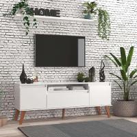 Rack Para Tv Com Prateleira 150cm Retro Mdf Branco Dallas - On Móveis - 1
