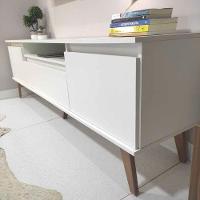 Rack Para Tv Com Prateleira 150cm Retro Mdf Branco Dallas - On Móveis - 2