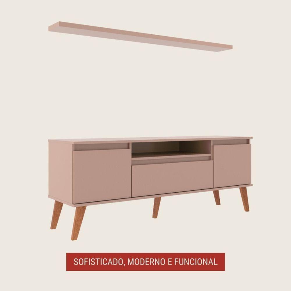 Rack Para Tv Com Prateleira 150cm Retro Mdf Rosa Dallas - On Móveis - 2