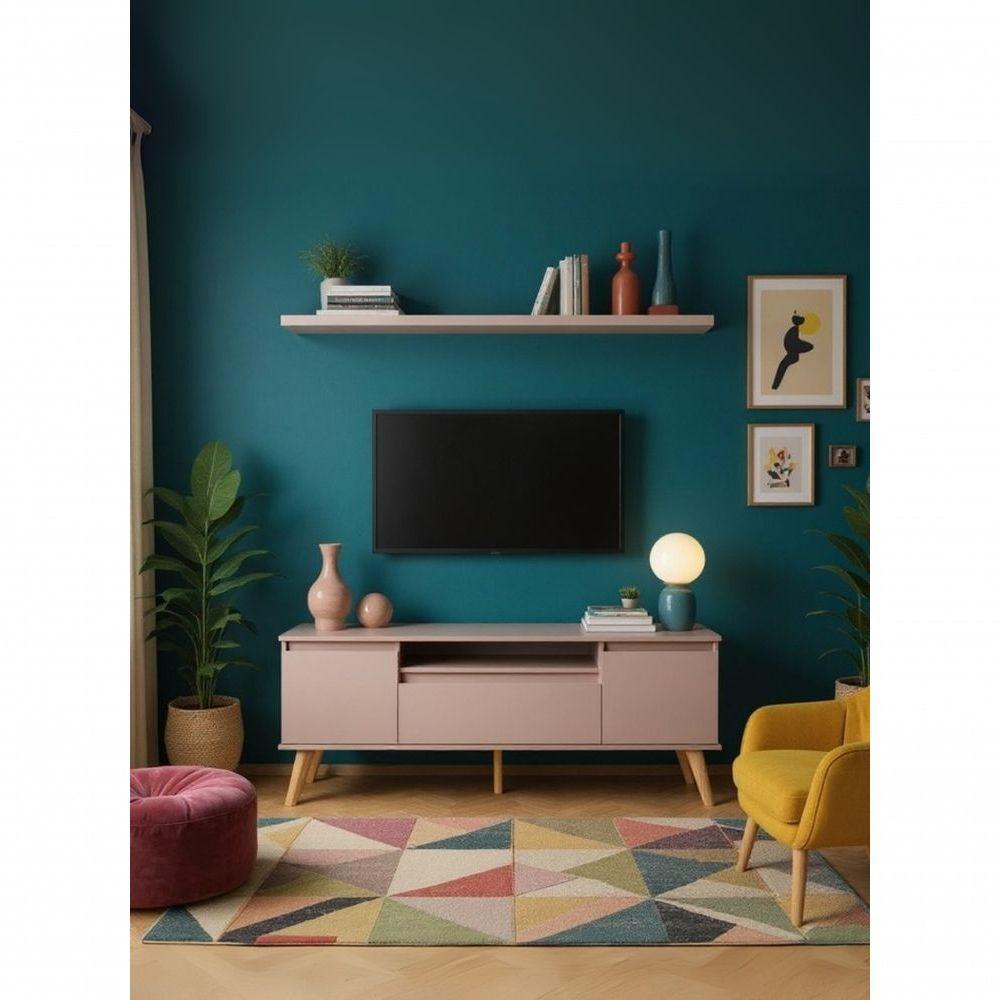 Rack Para Tv Com Prateleira 150cm Retro Mdf Rosa Dallas - On Móveis - 7