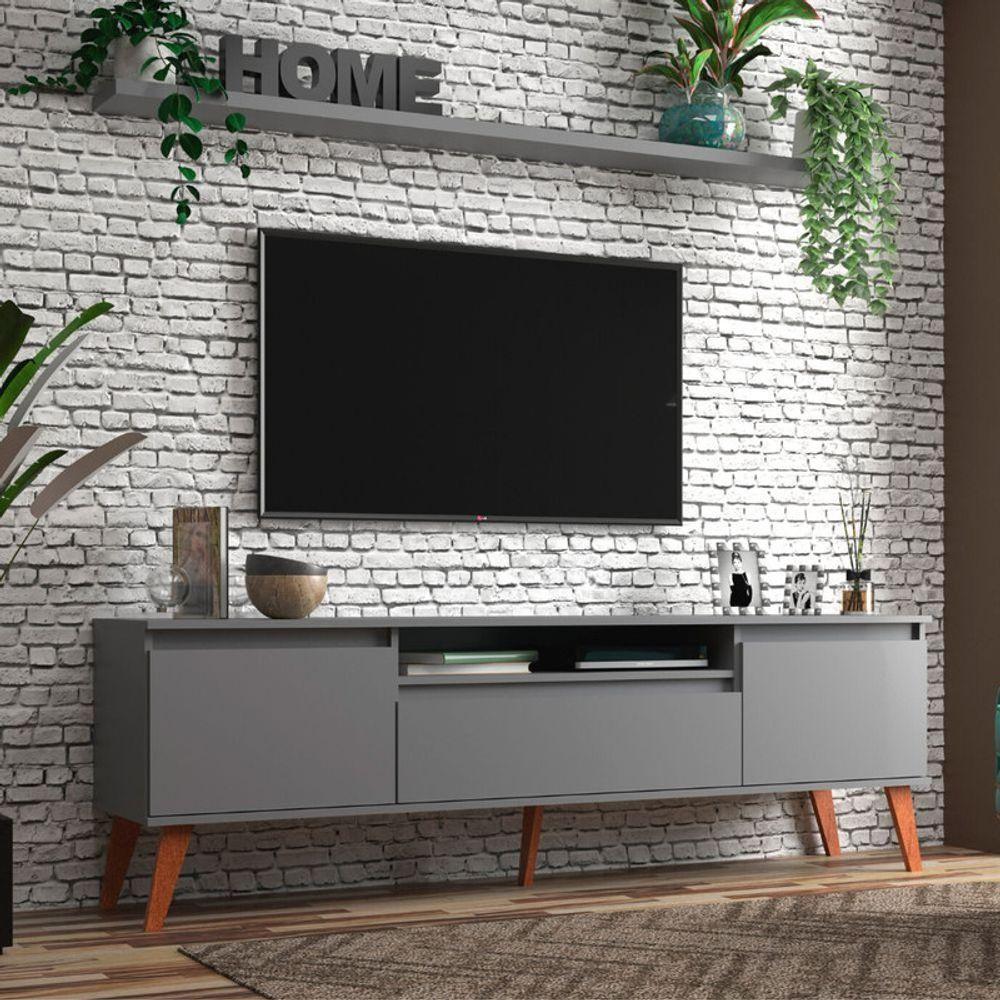 Rack Para Tv Com Prateleira 180cm Retro Mdf Grafite Dallas - On Móveis - 1