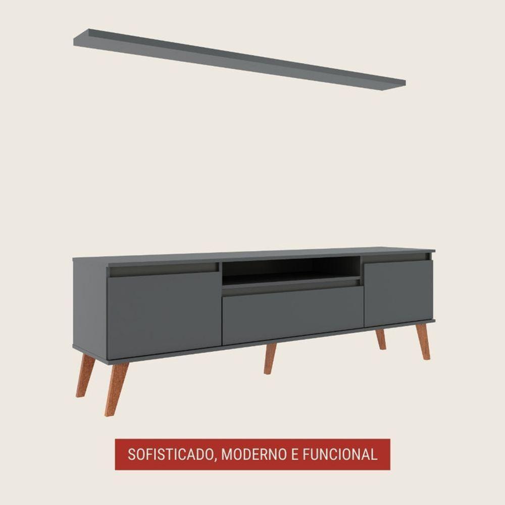 Rack Para Tv Com Prateleira 180cm Retro Mdf Grafite Dallas - On Móveis - 2