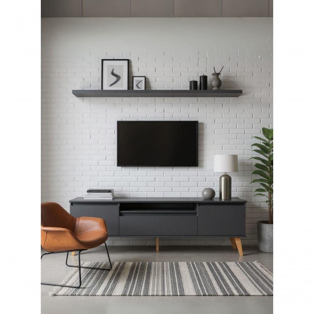 Rack Para Tv Com Prateleira 180cm Retro Mdf Grafite Dallas - On Móveis - 8