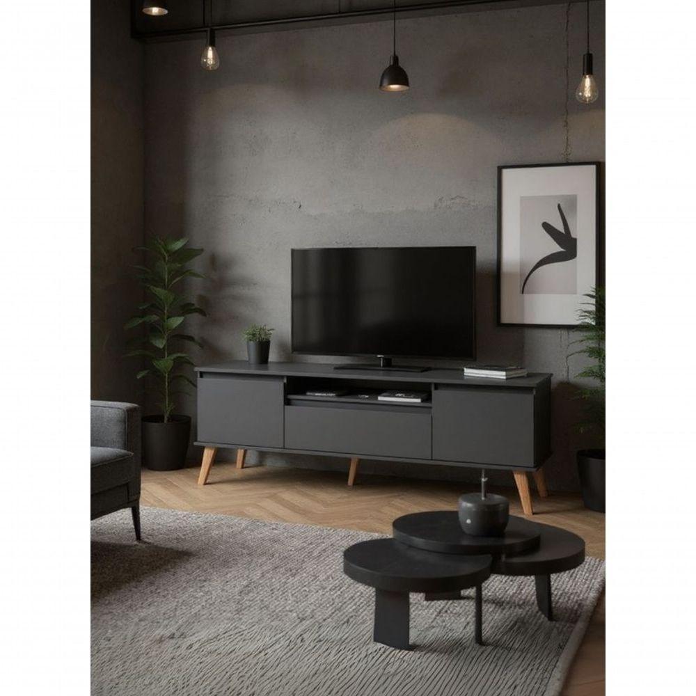 Rack Para Tv Com Prateleira 180cm Retro Mdf Grafite Dallas - On Móveis - 10