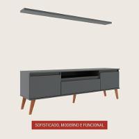 Rack Para Tv Com Prateleira 180cm Retro Mdf Grafite Dallas - On Móveis - 2
