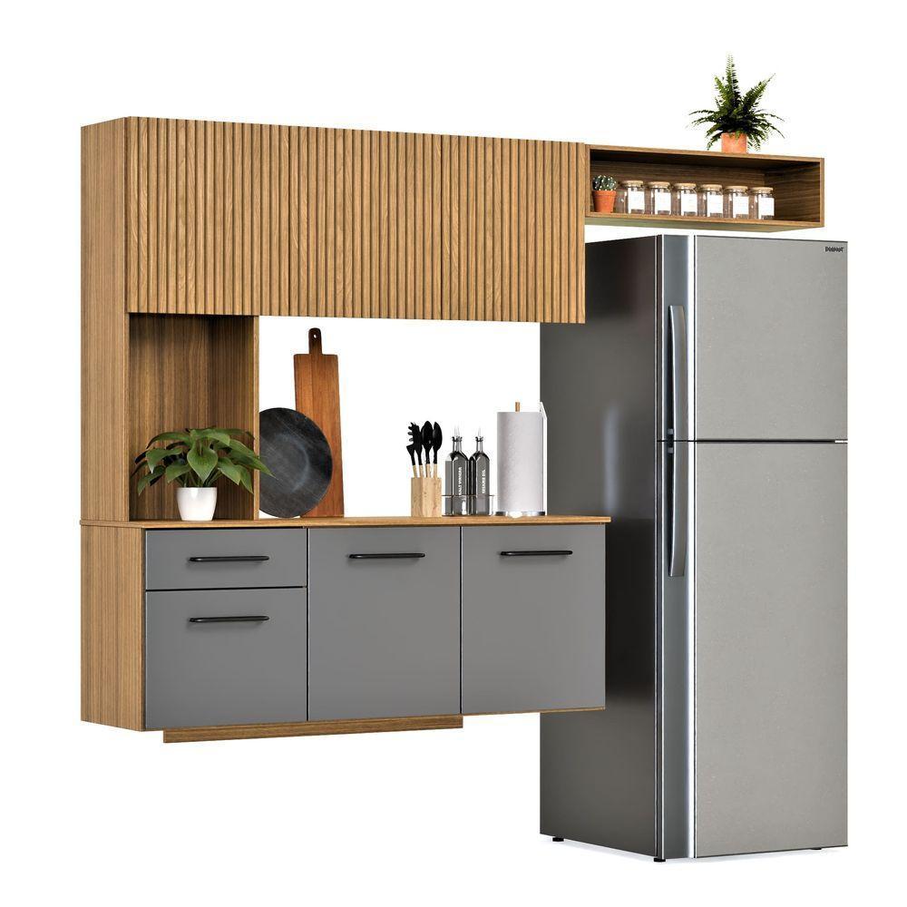 Armário De Cozinha Completo Joana Com 6 Portas E 1 Gaveta Para Cozinha Compacta Ripado Grafite - 4