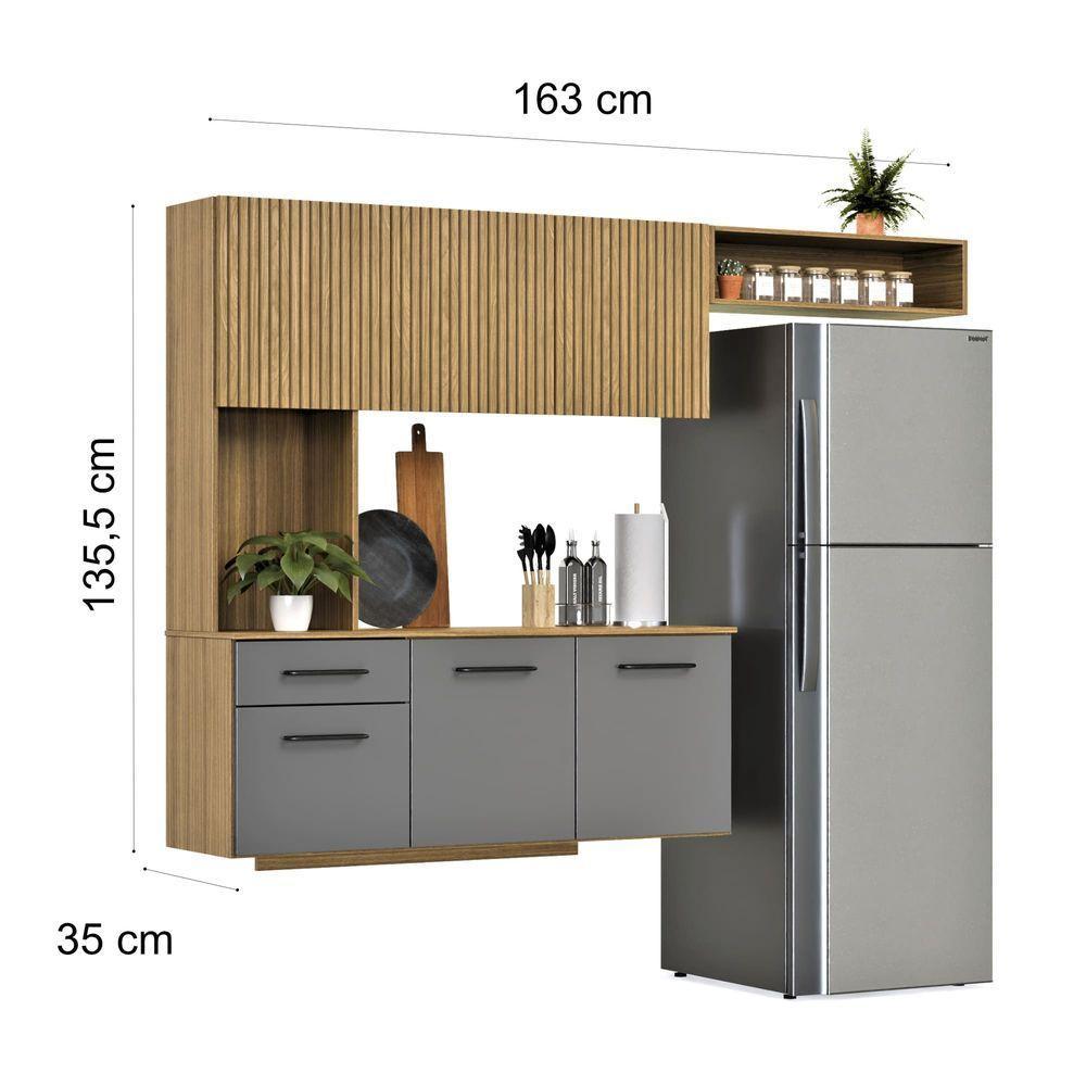 Armário De Cozinha Completo Joana Com 6 Portas E 1 Gaveta Para Cozinha Compacta Ripado Grafite - 5