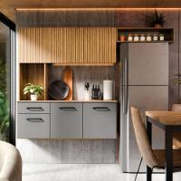 Armário De Cozinha Completo Joana Com 6 Portas E 1 Gaveta Para Cozinha Compacta Ripado Grafite - 2