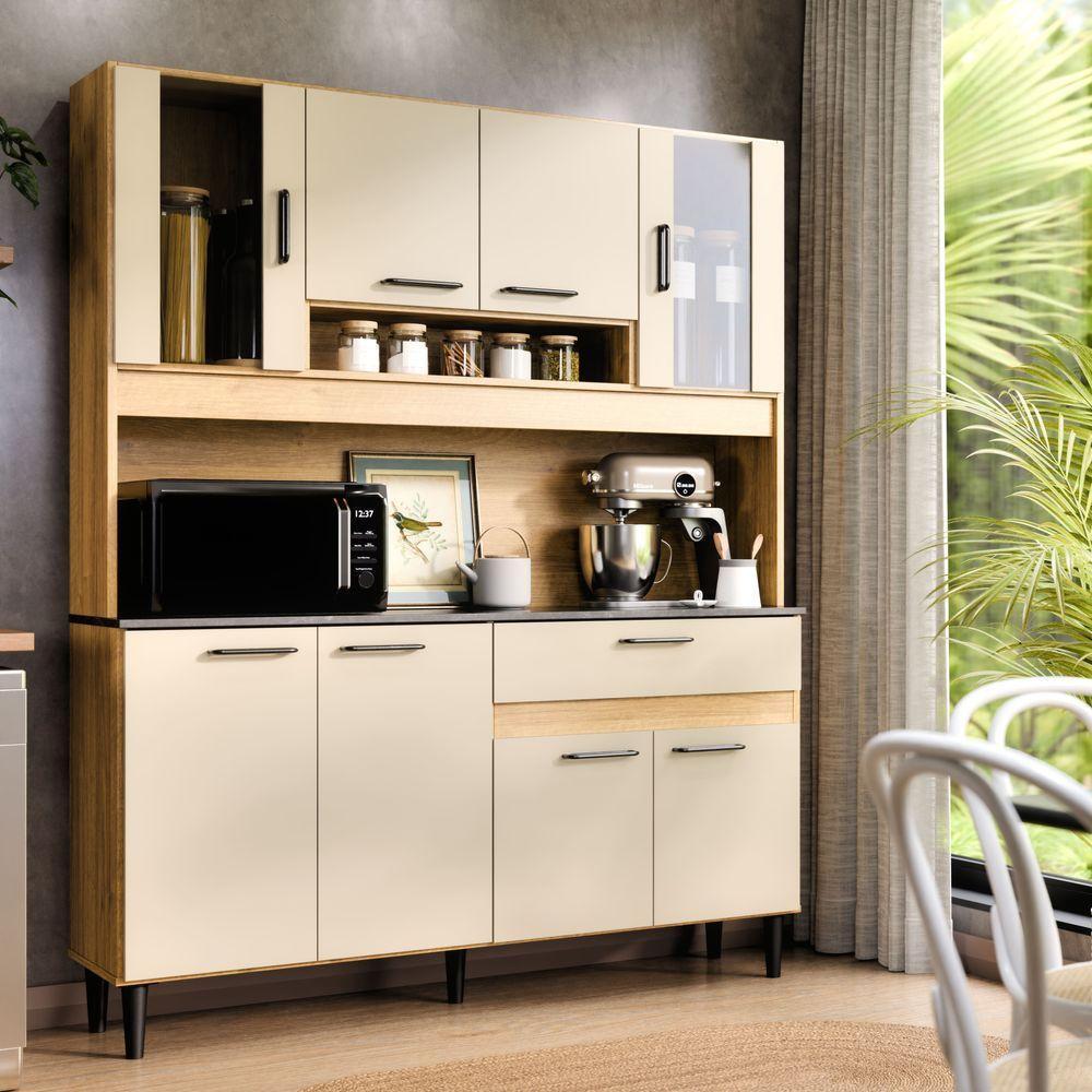 Armário De Cozinha Completa Coral Com 8 Portas E 1 Gaveta Compacto Freijó Off - 1
