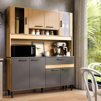 Armário De Cozinha Completa Coral Com 8 Portas E 1 Gaveta Compacto Ripado Grafite