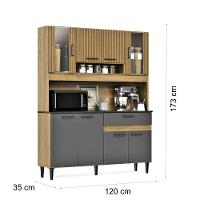 Armário De Cozinha Completa Coral Com 8 Portas E 1 Gaveta Compacto Ripado Grafite - 6