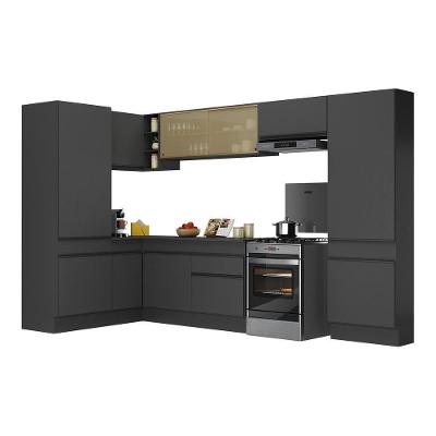 Armário de Cozinha Completa de Canto V2090 11 Portas 1 Gaveta MDP 304cm Preto