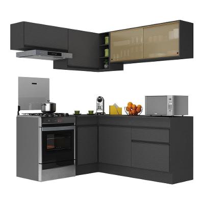Armário de Cozinha Completa de Canto Veneza 7 Portas 1 Gaveta MDF 172cm Preto