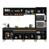 Armário De Cozinha Completa 252cm Com Leds Veneza Up Multimóveis V2037 Preto/dourado Preto/dourado - 3