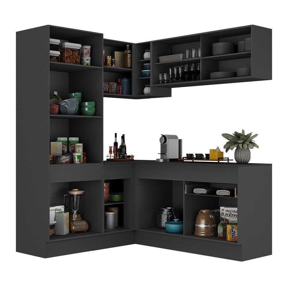 Armário De Cozinha Completa De Canto Com Rodapé Preto - 3