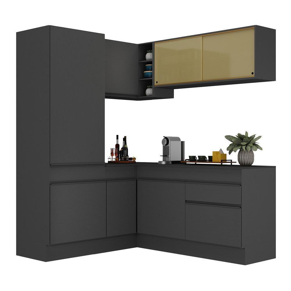 Armário De Cozinha Completa De Canto Com Rodapé Preto - 6
