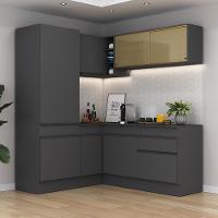 Armário De Cozinha Completa De Canto Com Rodapé Preto - 1